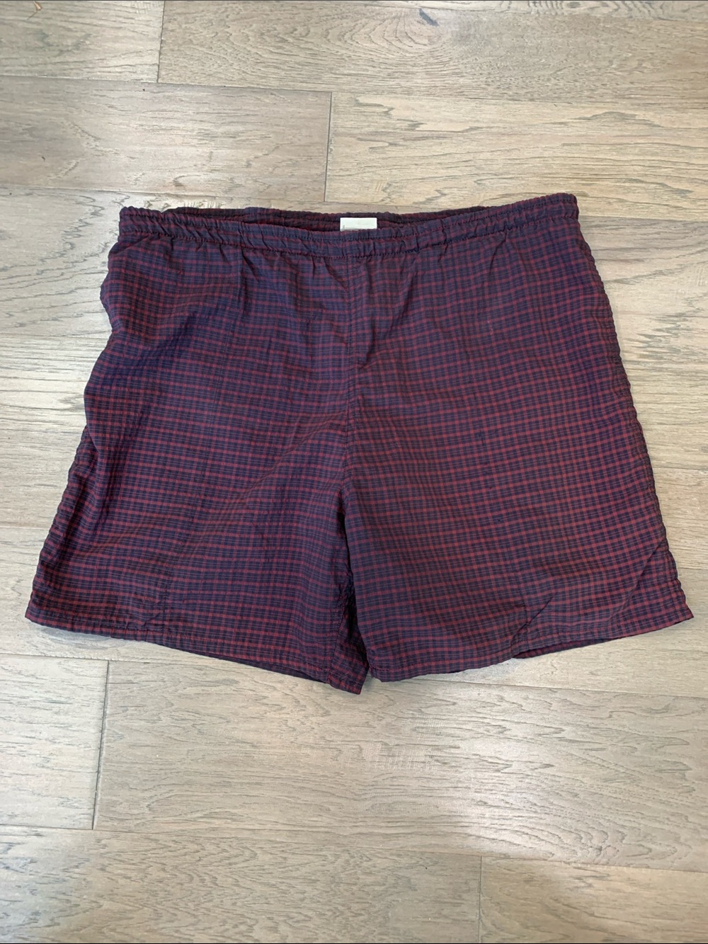L.L. Bean Men's Red and Black Plaid Swim Trunks
